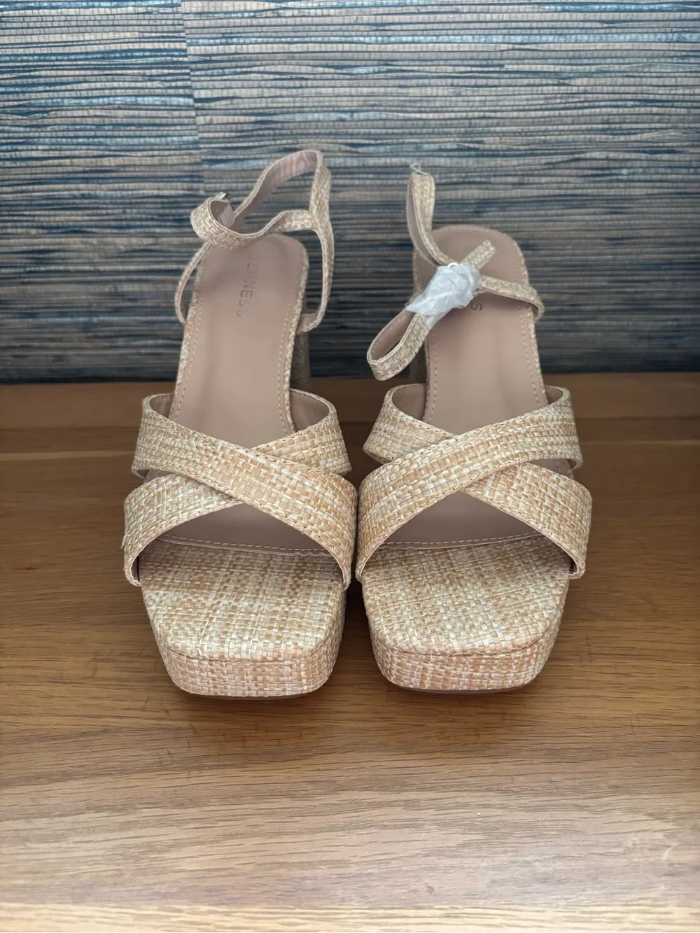 Raffia Berness Platform Block Heel Sandals with Ankle Strap
